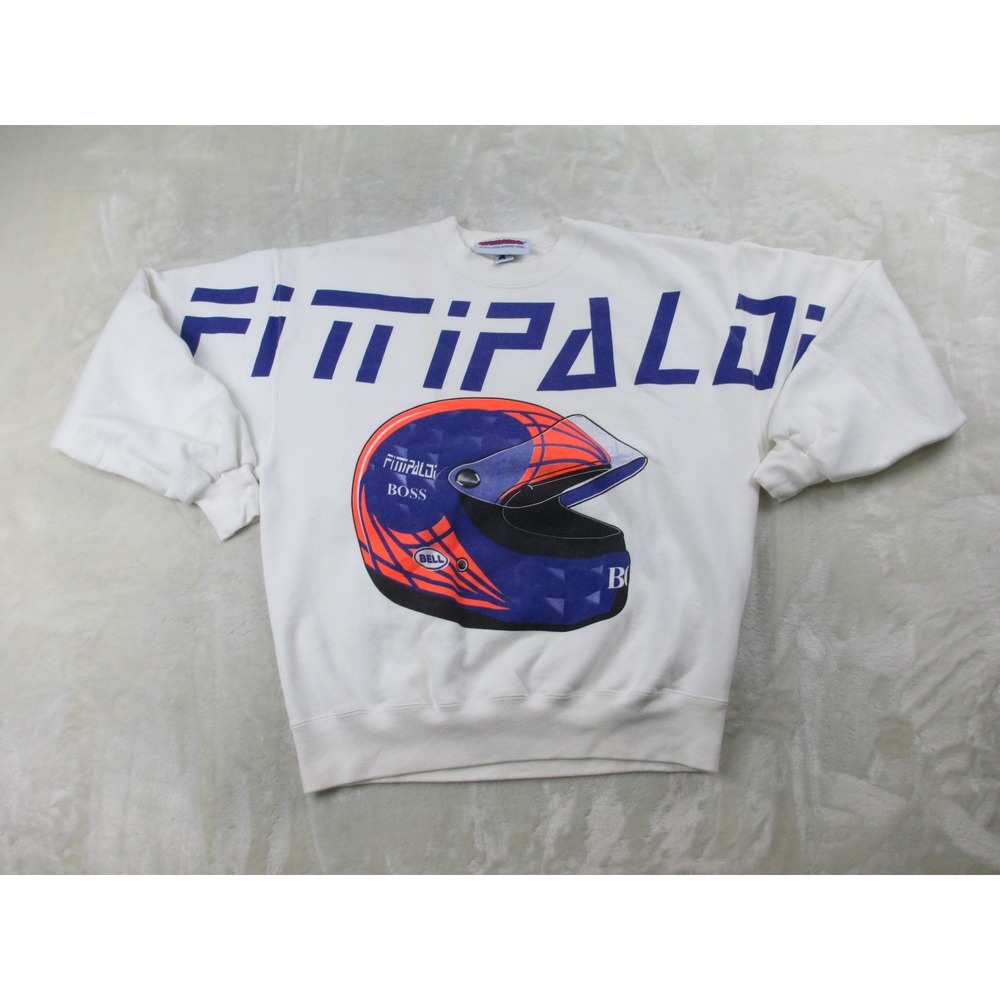 VINTAGE‎ RARE Emerson Fittipaldi Sweater Mens Large White Racing 90s*